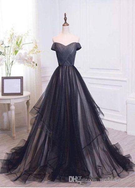 

gorgeous 2021 off shoulder prom dresses a line ruffles tulle pleats long dresses party evening formal gown1638720, Black