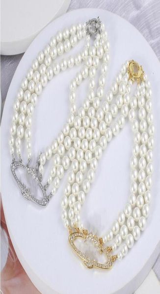 

retro threelayer pearl necklace full of diamond temperament allmatch clavicle chain women8764737, Silver