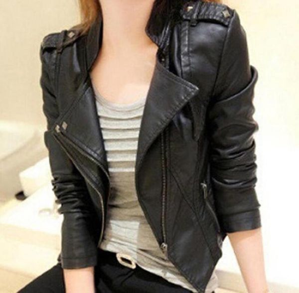 

women039s jackets women faux leather jacket motor biker coats long sleeve zipper coat fall short solid ladies abrigowomen0393320113, Black;brown