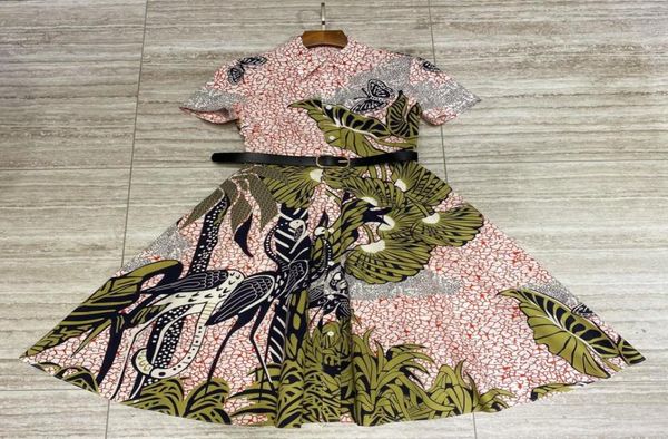 

2021 floral print women dress milan runway lapel neck short sleeves empire summer dress 0521163722099, Black