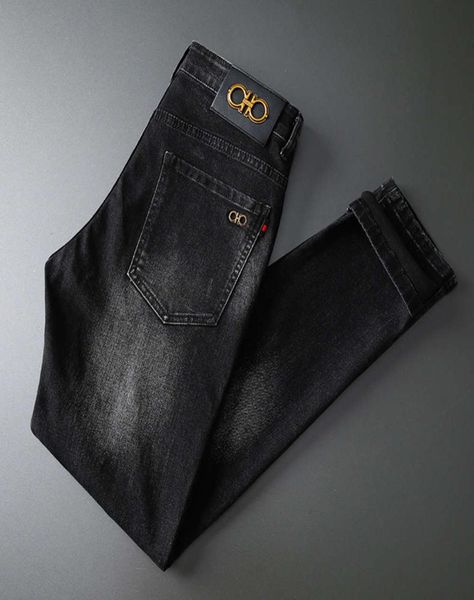 

autumn men039s jeans trousers cotton straight elastic italy ferraga brand busin pants classic style denim male1895524, Blue