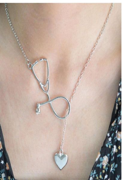 

i love you heart stethoscope necklace medical jewelry alloy pendant necklace for nurse doctor gift whole silver gold black 3 c7502387