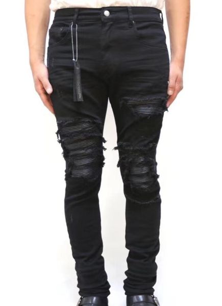 

new men leather ribbed patches distressed skinny jeans0127917392, Blue