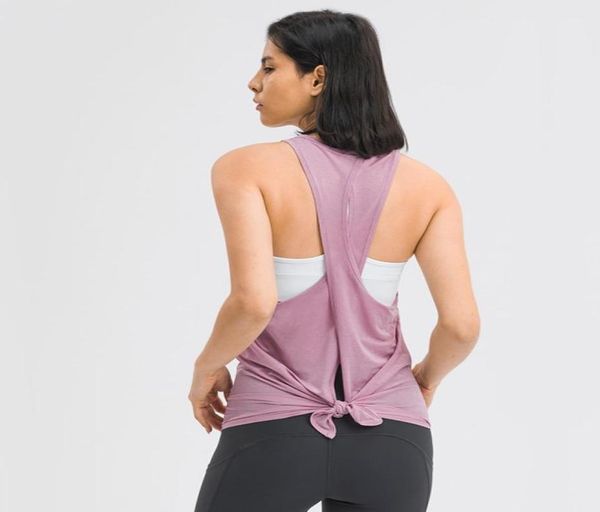 

leaky shoulder back women tanks cross bandage blouse loose breathable sports fitness yoga vest8767886, White