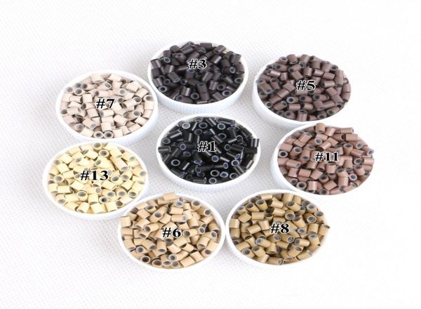 

1000pcs 34304mm copper silicone micro ringslinksbeadstube for pre bonded hair extensions tools5131619, Black