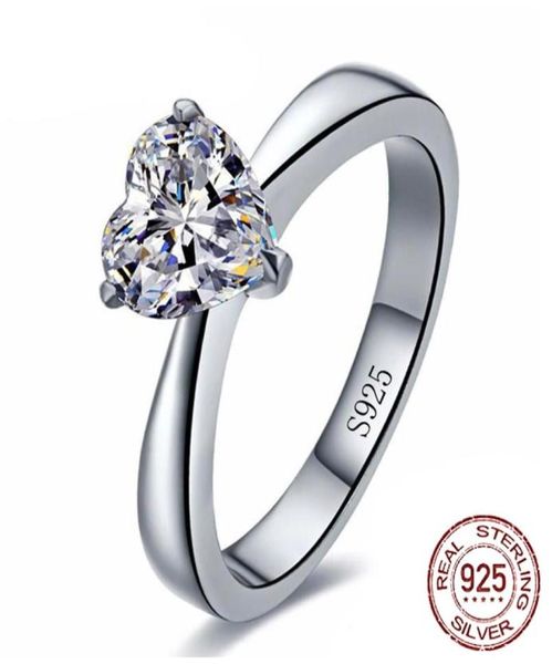 

925 silver ring for women romantic heart 1 ct cz diamond engagement wedding jewelry whole j10090980719990402, Slivery;golden