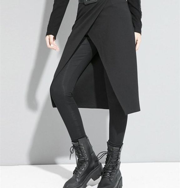 

eam high elastic waist black stitch long false two trousers loose fit pants women fashion spring autumn 1s191 2203289221466, Black;white