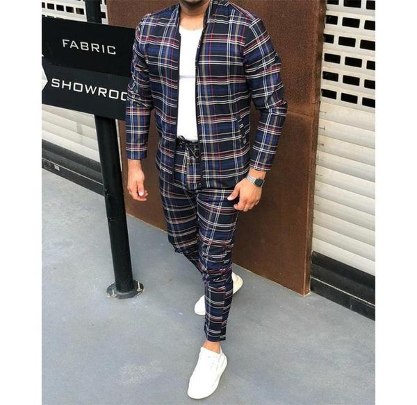 

men039s tracksuits fashion jackets men tracksuit sets mens set colorful plaid casual zipper autumn male sweatshirt pocket6656090, Gray