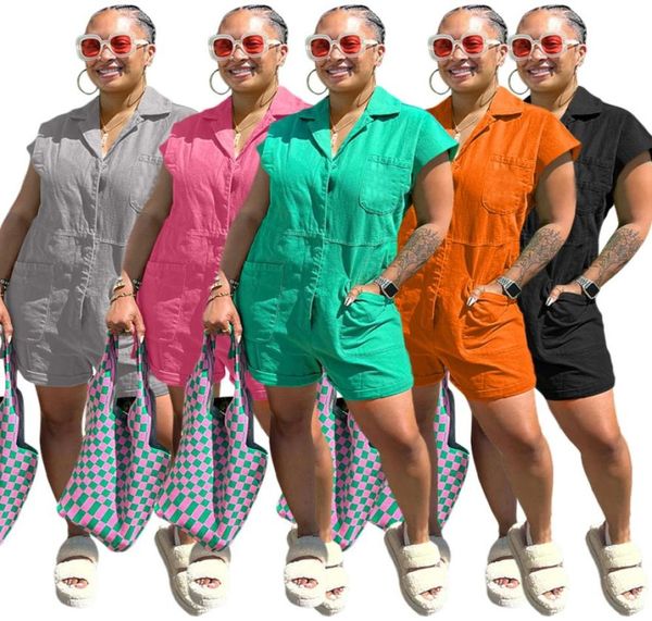 

women jumpsuits rompers 5 colors summer casual overalls short sleeve designer clothing buttons6845129, Black;white