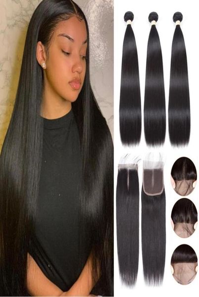 

sapphire human hair bundles with closure brazilian straight weave bundles 3 bundles with closure human hair97225567790265, Black
