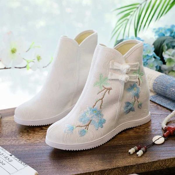 

boots woman casual shoes vintage canvas lady embroidered zipper shoes chinese style wedge platform shoes hanfu ancient boots women r230822, Black;grey