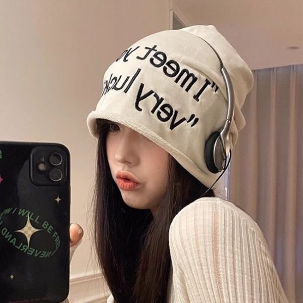 

beanie skull caps korean version american sweet letter embroidered knitted hat women s spring and autumn pile hats trend hip hop skull beani, Blue;gray