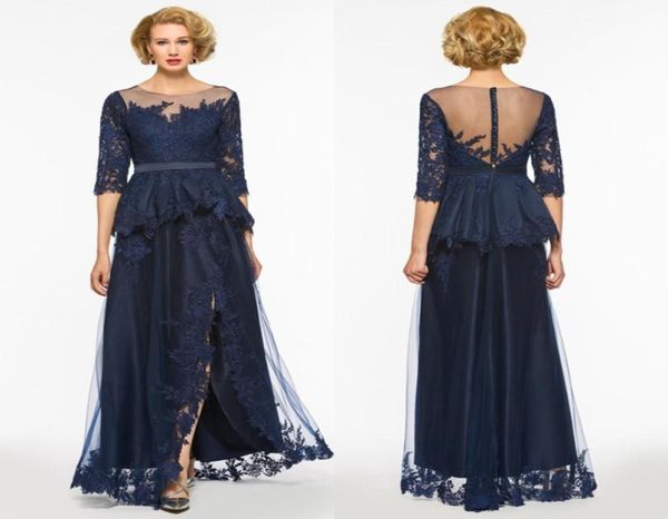 

slit dark navy vintage long evening mother of the bride dresses formal gowns with half sleeves lace applique82501068022954, Black;red