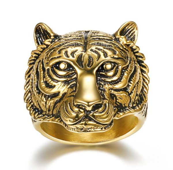

punk 316l stainless steel animal tiger head goldsilver color domineering rock finger ring for men fashion jewelry5942576, Golden;silver