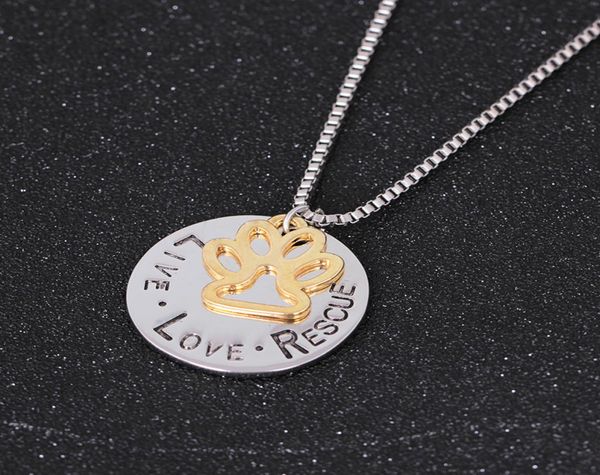 

love necklace angel pet simple necklace lovers lettering live love rescue gold paw claw pendant necklace3719454, Silver