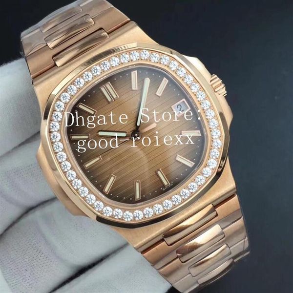 

40mm men's rose gold watch automatic cal 324 s c watches men diamond crystal bezel brown dial 5711 pf factory eta mechanical 265x, Slivery;brown
