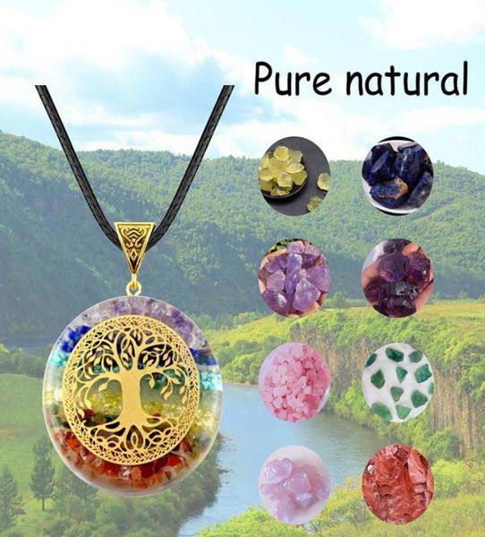 

orgone 7 chakra pendant tree of life energy orgonite necklace pink crystal healing resin jewelry drop chains7772648, Silver