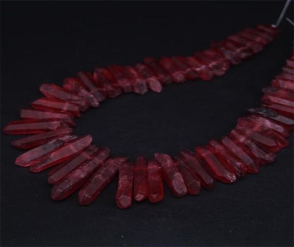 

5055pcsstrandraw crystal points drilled beadstitanium red natural quartz stick spike graduated pendants jewelry 2009307031251, Black