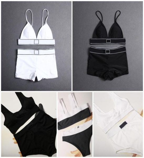 

split swimsuit knitted solid color sports swimwears high waist ladies bathing suit summer sling swimming white black4220703