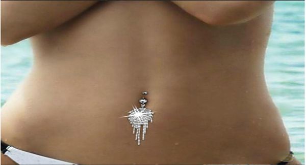

diamond tassel belly ring stainless steel crystal pierced navel bell button rings women fashion body jewelry4052760, Silver