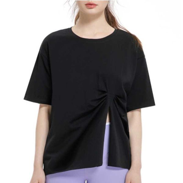 

ll yoga lu women's yoga clothes short-sleeved fitness sportswear loose front wrinkled elastic quick-drying t-shirt short-sleeved shirt