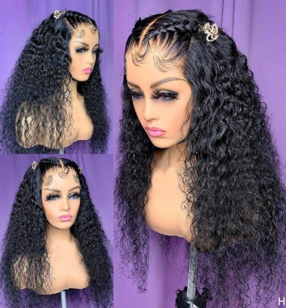 

26inch 180density jet black color long kinky curly wig glueless lace front wigs remy soft with baby hair preplucked for women hea41122424, Black;brown