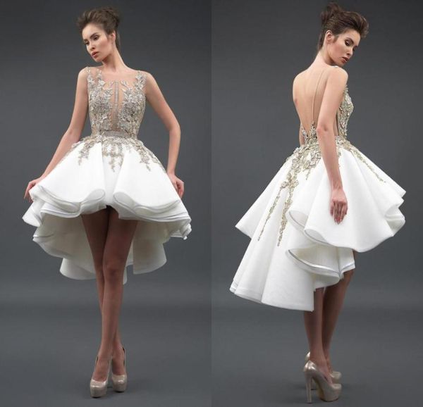 

little white cocktail dresses sheer neck 3d lace appliques tulle sleeveless backless high low aline prom gowns vestidos de f7243349, Black