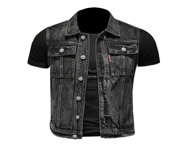

men039s vests s5xl denim vest men sleeveless jacket casual jeans coat ripped slim fit male waistcoat turndown collar streetwe4750533, Black;white