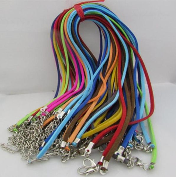 

100pcslot mixed color suede leather necklace designer adjustable cord with lobster clasp necklace for diy jewelry charms making f41375476, White;red