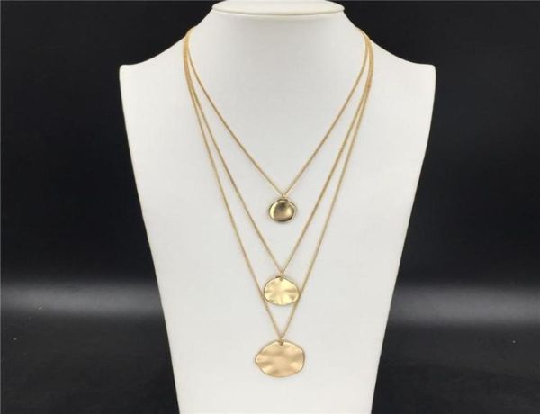 

pendant necklaces trendy gold color plating hammered effect round disc layered necklace for women bohemia elegant jewelrypendan4362445, Silver