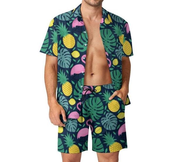 

men039s tracksuits funny palm leaves men sets pineapple flamingo lemon print casual shorts fitness outdoor shirt set summer two3751721, Gray