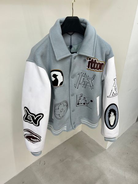 

hip hop baseball jackets men varsity leather blouson 1abzjq multiple house signatures embroidered bouclette patches real leather outerwear, Black;brown