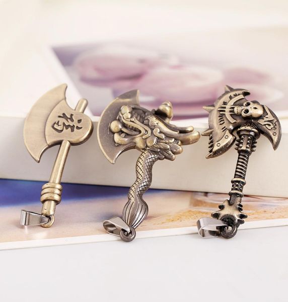 

new american 3 styles diy rhodium plated ax shape skull head dragon head pendant alloy necklace accessories pendant charm necklace9190097, Silver