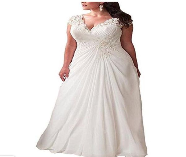 

women039s elegant applique lace wedding dress back lace up v neck plus size beach bridal gowns6417602, White