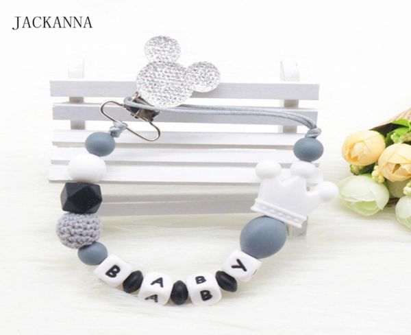 

personalise name baby pacifier clips mouse head dummy clip newborn attache sucette baby gift silicone baby pacifier holder chain2104151