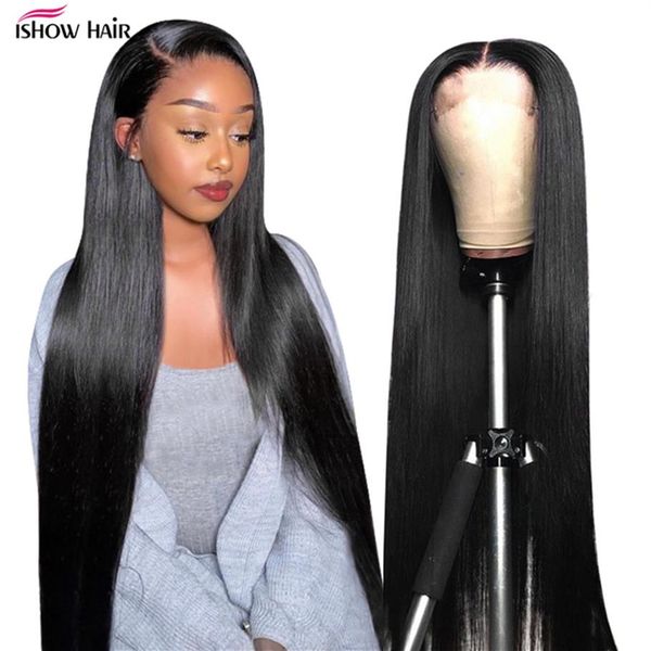 

ishow straight brazilian full lace human hair wigs natural color lace front wig for women girls all ages 8-26 inch peruvian malays310d, Black;brown