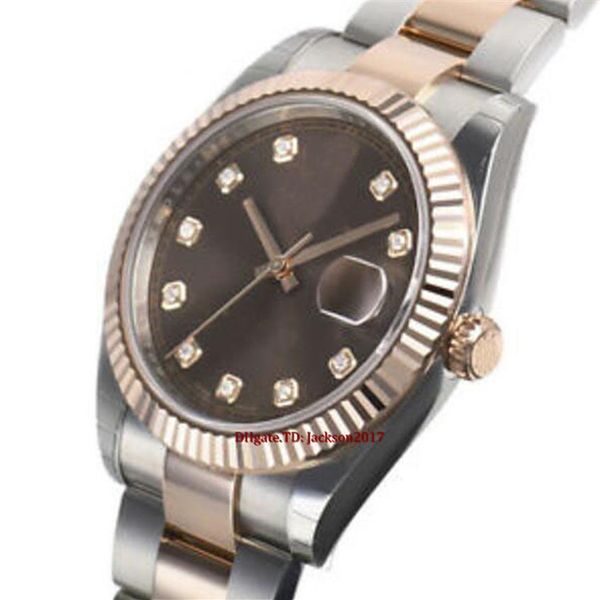 

christmas gift original box certificate mens watches 41mm 126331 mens steel pink gold chocolate diamond dial300z, Slivery;brown