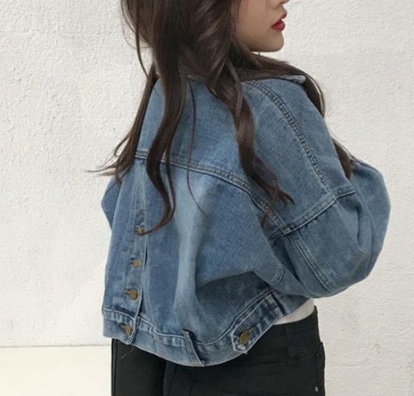 

vintage casual female jacket oversized crop women039s denim jacket boyfriend coat female autumn long sleeve women039s bomber1911833, Black;brown