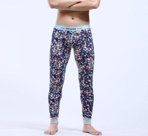

printed men039s thermal underwear cotton long johns pants pouch men legging tight pajama bottom sleep pant low rise wangji8461142497, Black;white