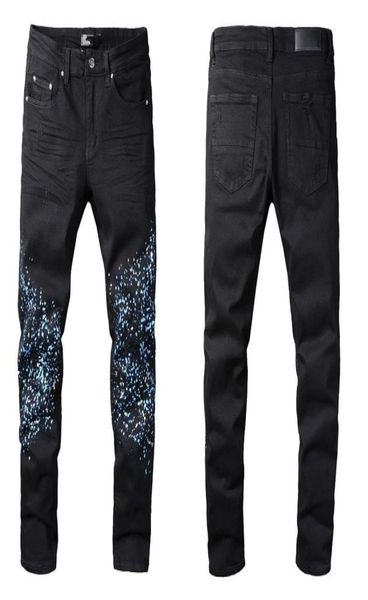 

winter style fashion mens jeans blue color skinny fit spliced ripped pants high street destroyed motorcycle biker men8353023