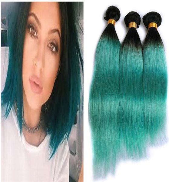 

8a unprocessed peruvian hair bundles ombre 1b green silk straight 3pcs lot 1030 inch 100 human hair extensions great green hair 8633972, Black;brown