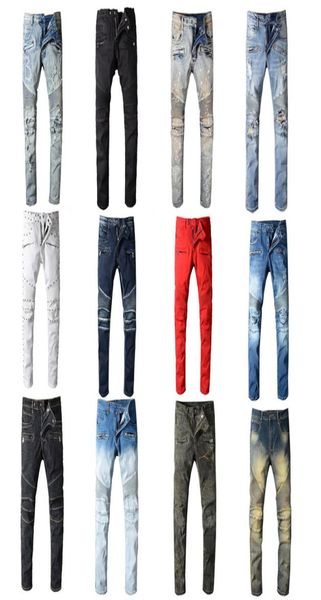 

2020 new balm mens distressed ripped biker jeans slim fit motorcycle biker denim for men fashion designer hip hop mens jeans good 4943105, Blue