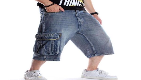 

summer men shorts jeans hip hop denim boardshorts american fashion trousers loose baggy cotton mens trouser bottoms big size 461089974, Blue