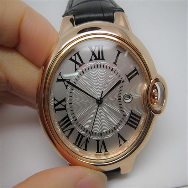 

mens quartz wristwatches brown leather rose gold case watch for male 017291v, Slivery;brown