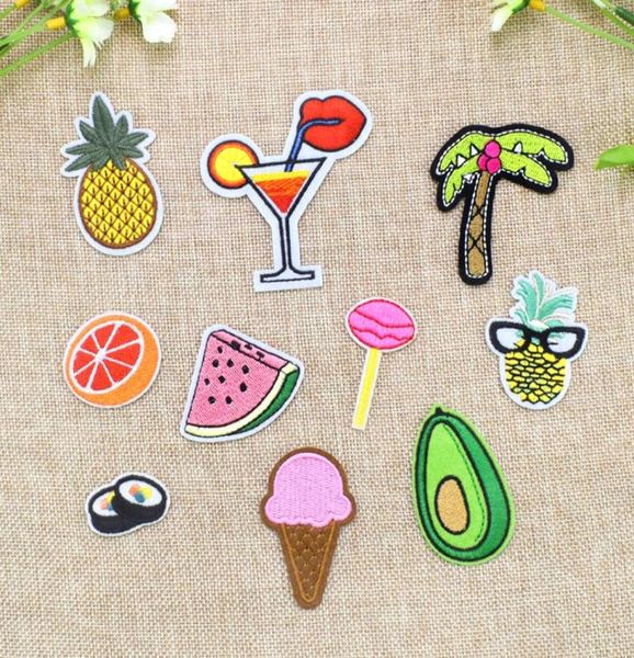

10 pcsset embroidered food patches for clothing iron on transfer applique fruits patch for bags jeans diy sew on embroidery stick9793586, Black