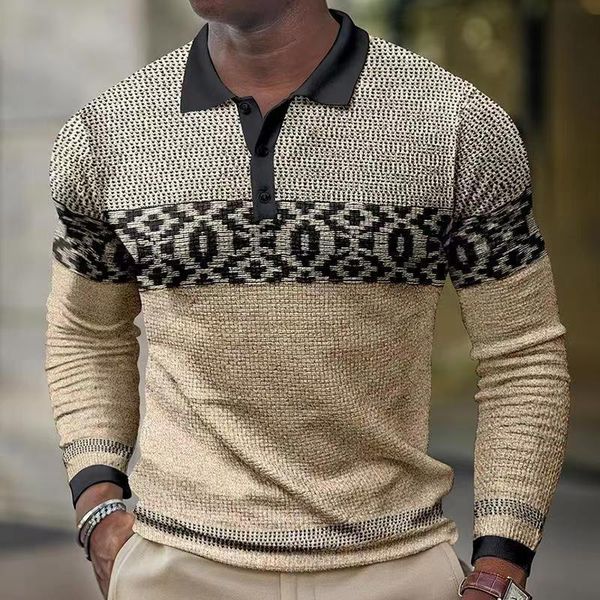 

men's polos vintage graphic print shirts men autumn long sleeve button lapel sweatshirts clothing 2023 winter loose tshirt male 230821, White;black