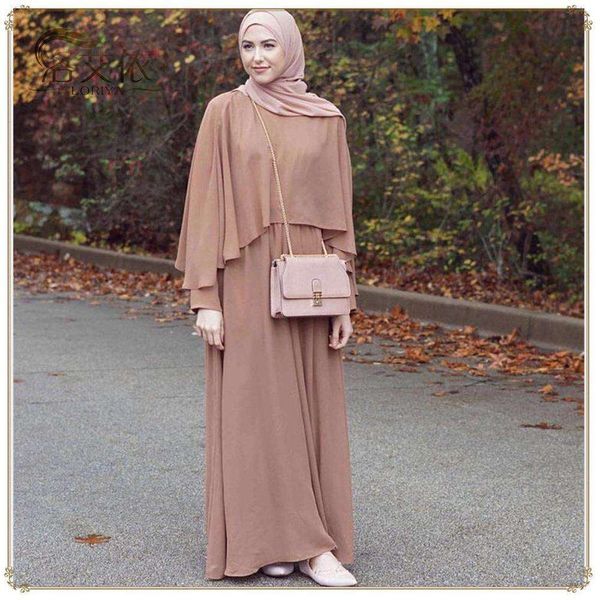 

middle eastern muslim womens dress pure color elegant cape long, Black;gray