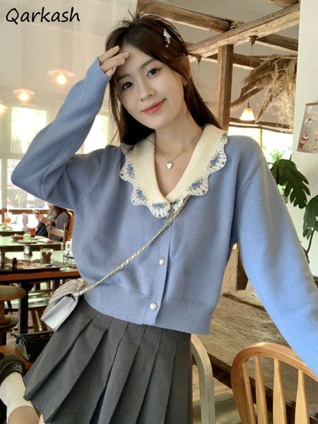 

women's knits tees embroidery cardigan women vintage aesthetics elegant sweaters gentle french cozy temper sweet knitwear designer 2308, White