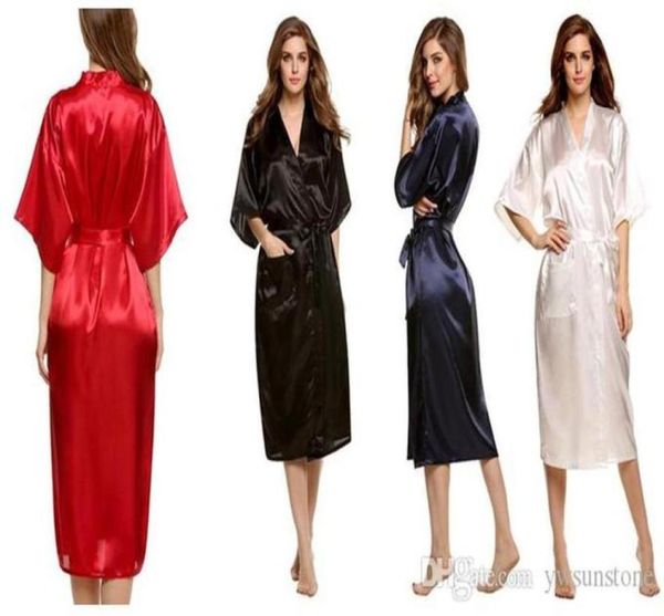 

zc fashion women 039s solid silk kimono robe for bridesmaids wedding party night gown pajamas 5 colors available 80373846300646, Black;red