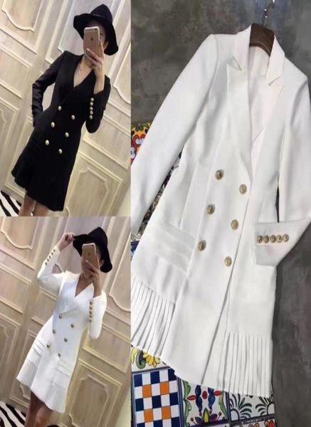 

new style original design women039s classic dress metal buckles doublebreasted long sleeve pleated dress5656294, Black;pink